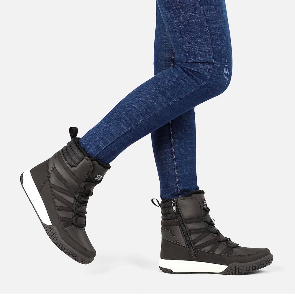 STQ Women's Winter Zip Up Lightweight Cozy Ankle Bootie with Laces Sz 7 M